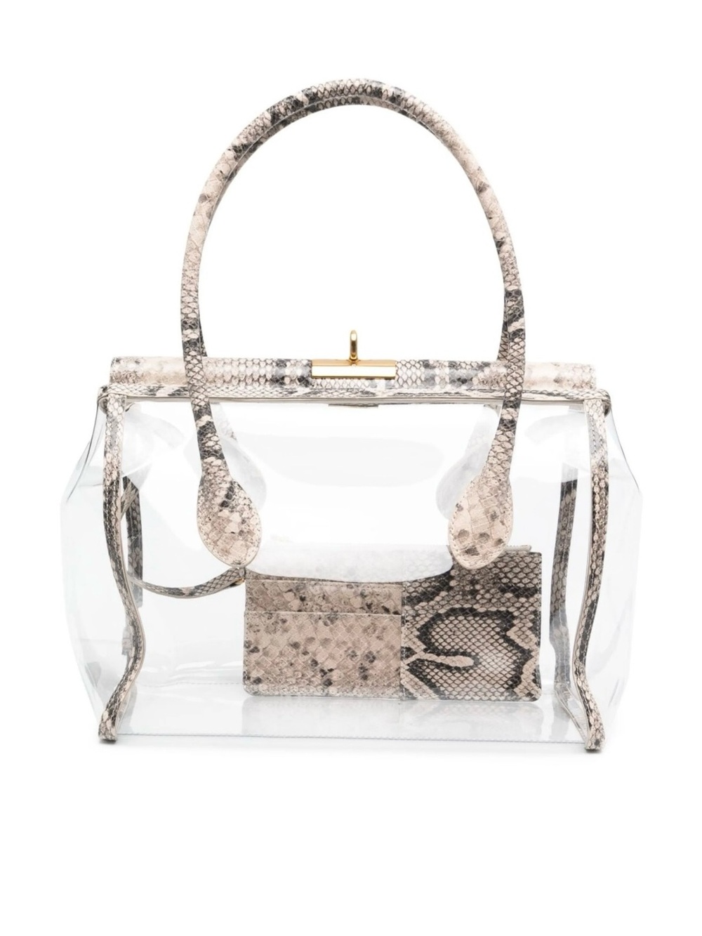Gu_de Transparent Top Handle Bag with Snake-Embossed Leather Trim